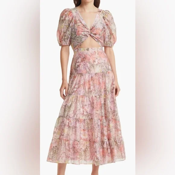 knee length dresses for ladies Women's Angelica A-Line High Neck Organza Midi Dress S/M/L/Customize Blue Mixed Lace Mean Blvd M / Blue / Mixed Lace main image 0